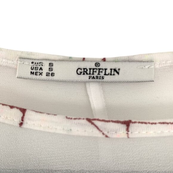 Griffin Paris Abstract Graphic Print Top Semi Sheer Size S White Relaxed Fit - Picture 3 of 5